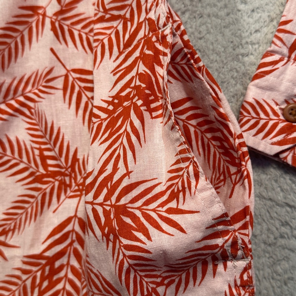 Duluth Trading Artisan Tunic Women L Orange Pink Hemp Cotton Palm Leaf Tropical - Picture 10 of 10